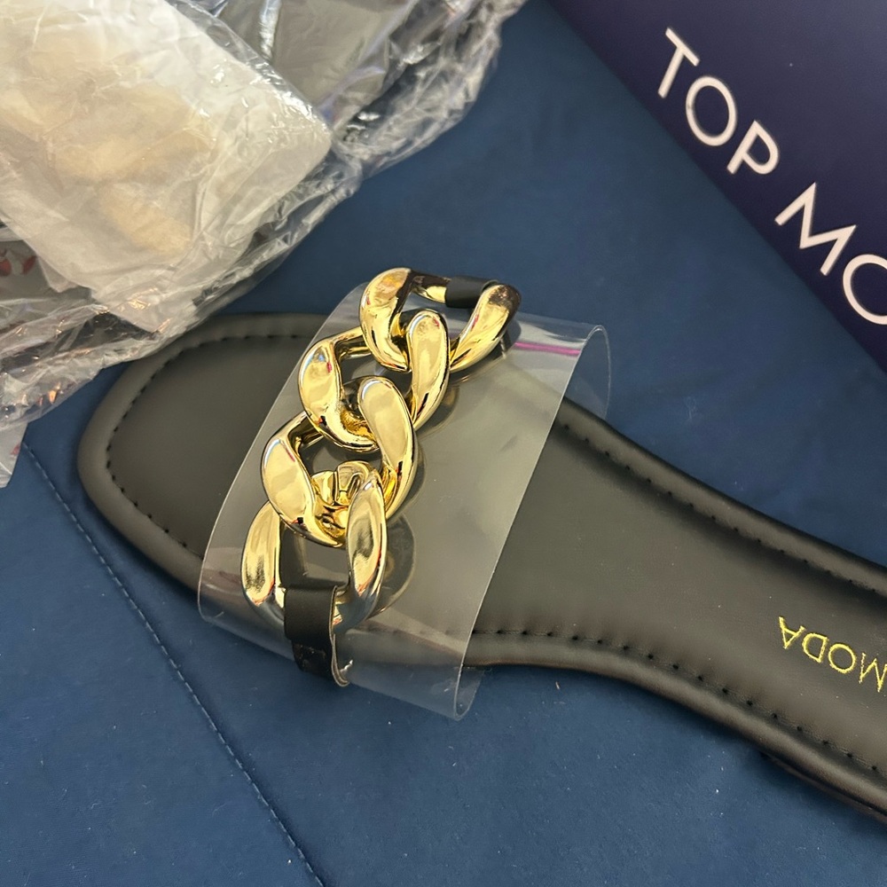 Moda • Elegant Black and Gold Chain Slides • 7 • - Picture 2 of 8